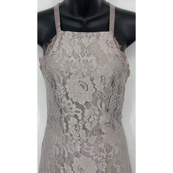 Lulus Dress Size Small Gray Lined Lace Sleeveless Halter Tie Sheath Women New - Picture 2 of 9